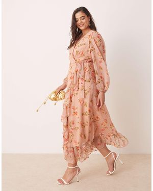 Vila Curve – langes wickelkleid - Pink