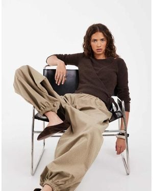 Pieces Wrap Detail Multi Layer Knitted Top - Brown