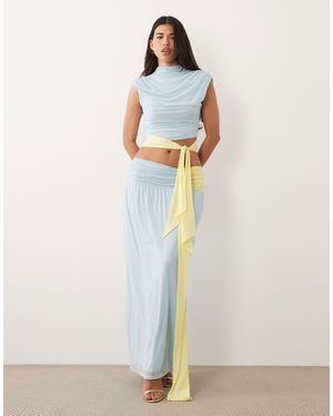 ASOS Co-ord Mesh Colour Block Maxi Skirt With Sash - White