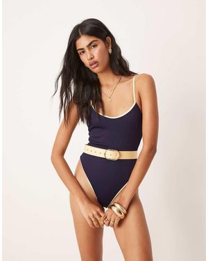 ASOS Contrast Binding Rib Scoop Swimsuit - Blue