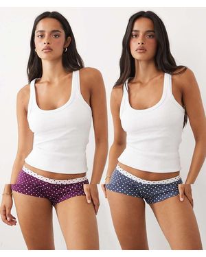 Cotton On Pack De 2 Shorts De Pijama De Lunares En Burdeos Y Azul-Multi