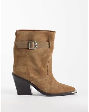 Bronx New-kole Buckle Western High Ankle Boots - Natural