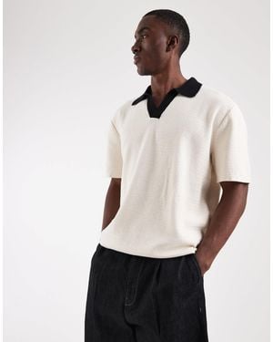 Jack & Jones Open Neck Polo Knit With Contrast Collar - White
