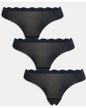 Brave Soul 3 Pack Microfiber Thongs With Scalloped Edges - Black