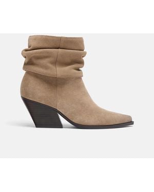 Stradivarius Leder-stiefeletten mit absatz - Natur