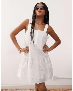 Collusion Swing Mini Dress With Broderie Trim - White
