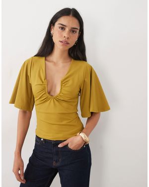 ASOS Flutter Sleeve U Wire Top - Green