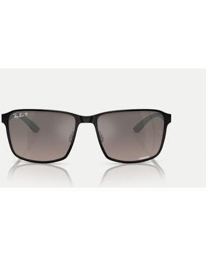 Ray-Ban Rb3721Ch Chromance Square Polarised Sunglasses With Mirrored Lens - Black