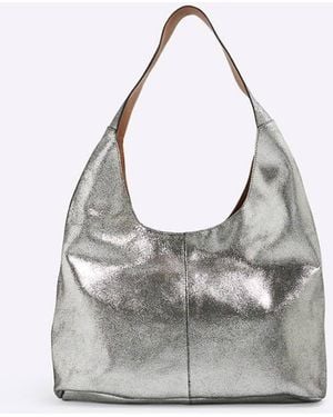 River Island Leather Metallic Slouch Bag - Grey