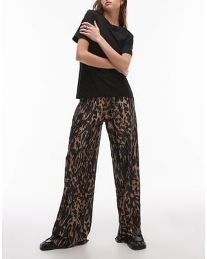 TOPSHOP Smudge Leopard Plisse Trouser - Black