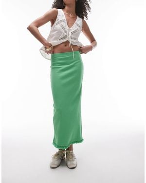 TOPSHOP Tassel Hem Midi Skirt - Green