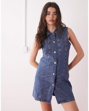 Collusion 90s Denim Sleeveless Shirt Dress - Blue