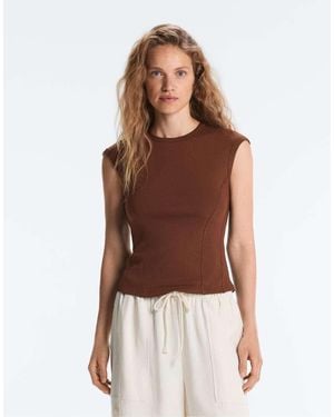 Oysho Short-sleeved Rib Top With Cotton And Modal - Brown
