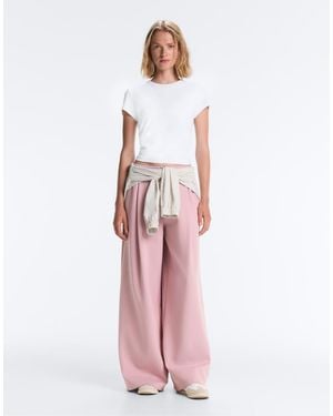 Oysho Cotton Piqué Pleated Straight-Leg Trousers - Pink