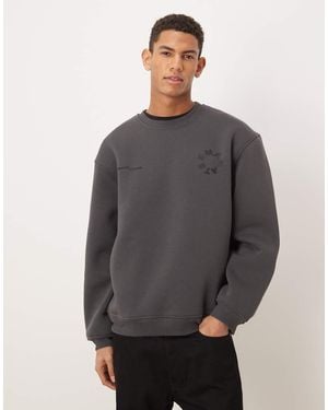 ASOS Sudadera Negro Lavado Holgada Con Estampado De Cuadros De -Gris