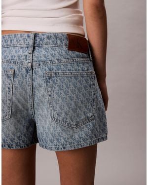 Calvin Klein 90s Denim Shorts With Faded Monogram Print - Gray