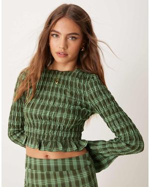 Glamorous Crop Shirred Top - Green