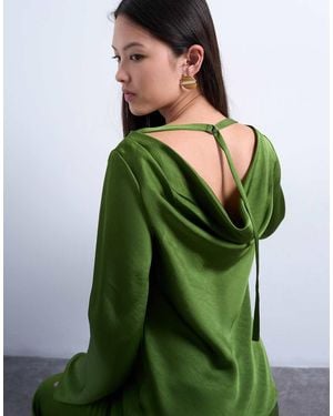 TOPSHOP Long Sleeve Cowl Detail Top - Green