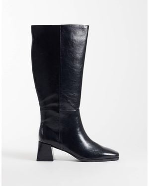 London Rebel Lola Crinkle Block Heeled Knee Boots - Blue