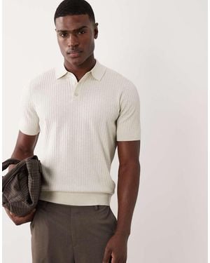 Mango Ribbed Fine Knit Poloshirt - Natural