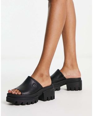 Timberland Sandalias Negras Tipo Mules De Cuero Granulado Everleigh De -Negro