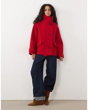 Mango 100% Wool Funnel Neck Jacket - Red