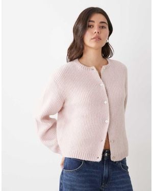 Monki Button Up Knitted Cardigan - Natural