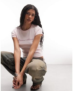 I.AM.GIA Odezia 'financial Advisor' Diamante Graphic Cap Sleeve Fitted Tee - Pink