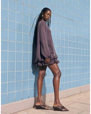 ASOS Hoogsluitende Mini Jurk Van Chiffon Met Blouson Taille - Blauw