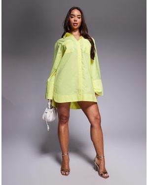 ASOS Mini Shirt Dress With Wide Cuffs And Oversized Pockets - Yellow