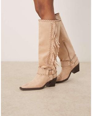 ASOS Cristina Western Fringe Knee Boots - Natural