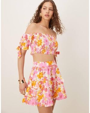 Collective The Label Shirred Bardot Crop Top - Pink
