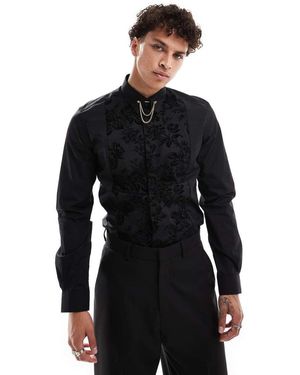 Twisted Tailor Long Sleeve Shirt With Front Panel Detail - Black