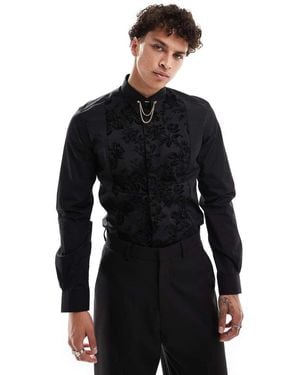 Twisted Tailor Camicia A Maniche Lunghe Nera Con Pannello Sul Davanti - Nero