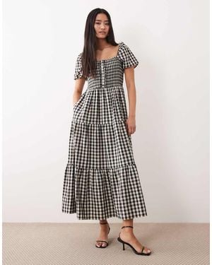 Nobody's Child Joss Square Neck Puff Sleeve Tiered Skirt Midi Dress - White