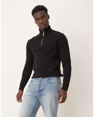 SELECTED 100% Cotton Knitted Half Zip Jumper - Blue