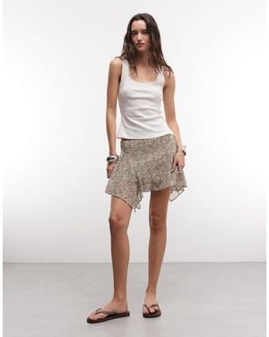Monki Asymmetric Chiffon Mini Skirt - Natural