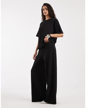 ASOS Textured Wide Leg Trouser Co-ord - Black