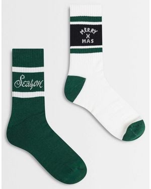 ASOS 2 Pack Socks With Christmas Graphic - Green