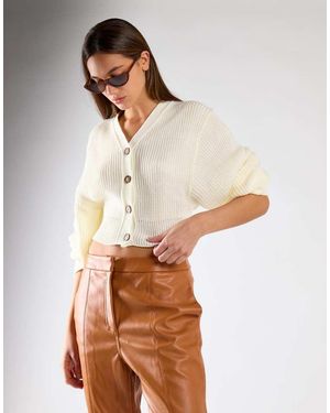 Glamorous Button Front Knit Cardigan - Natural