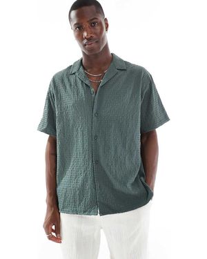Jack & Jones Overhemd Van Seersuckerstof Met Korte Mouwen En Reverskraag - Groen