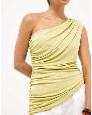 NA-KD One Shoulder Shiny Top - Yellow