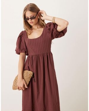 Nobody's Child Mimi Puff Sleeve Midi Dress - Red