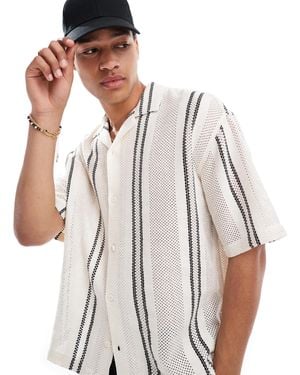 Pull&Bear Rustic Textured Striped Shirt - White