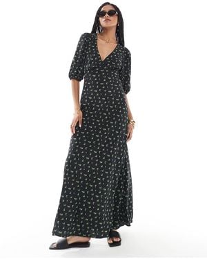 Glamorous V-Neck Maxi Tea Dress - Black