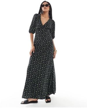 Glamorous V-Neck Maxi Tea Dress - Black