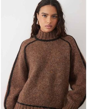 Vero Moda High Neck Contrast Stitch Jumper - Brown