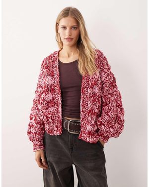 Kiwi & Co Love Note Hand Knitted Slouchy Bubble Knit Balloon Sleeve Cardigan - Red