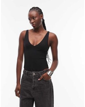 ASOS Compact Cotton V Neck Bodysuit - Black