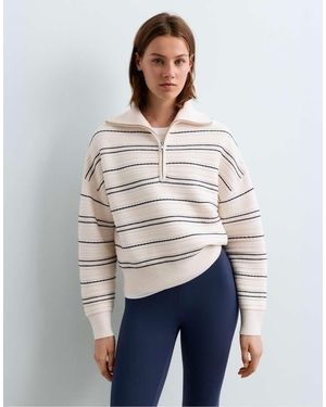 Oysho High-neck Striped Knit Jumper - White